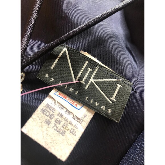 1990s NIKI by Niki Livas Navy Mini Dress W/CRISS CROSS Back & Rhinestone Knots S - Picture 10 of 10